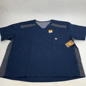 Carhartt Mens Ripstop Scrub Top Rugged Flex Size 3X Navy Blue pocket NEW NWT